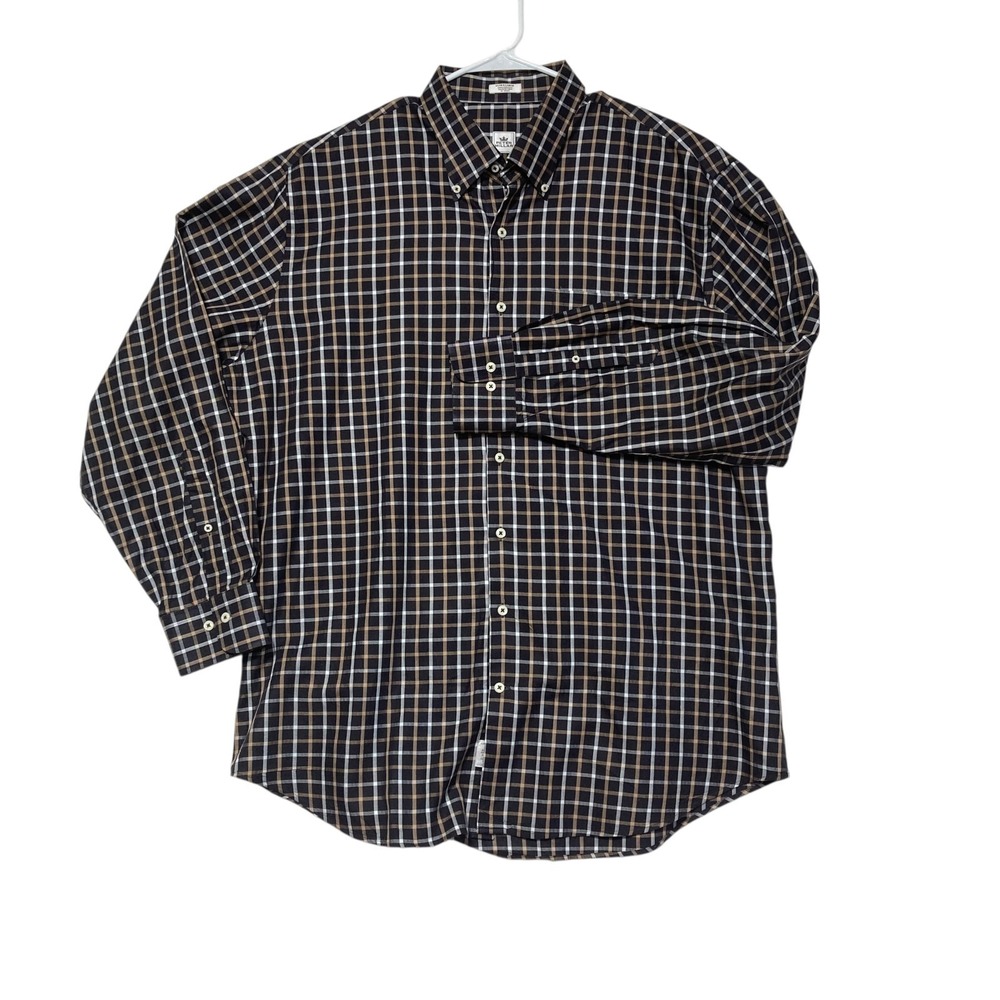 Peter Millar Men's XL Black Brown White Plaid 100% Cotton Button Down Shirt